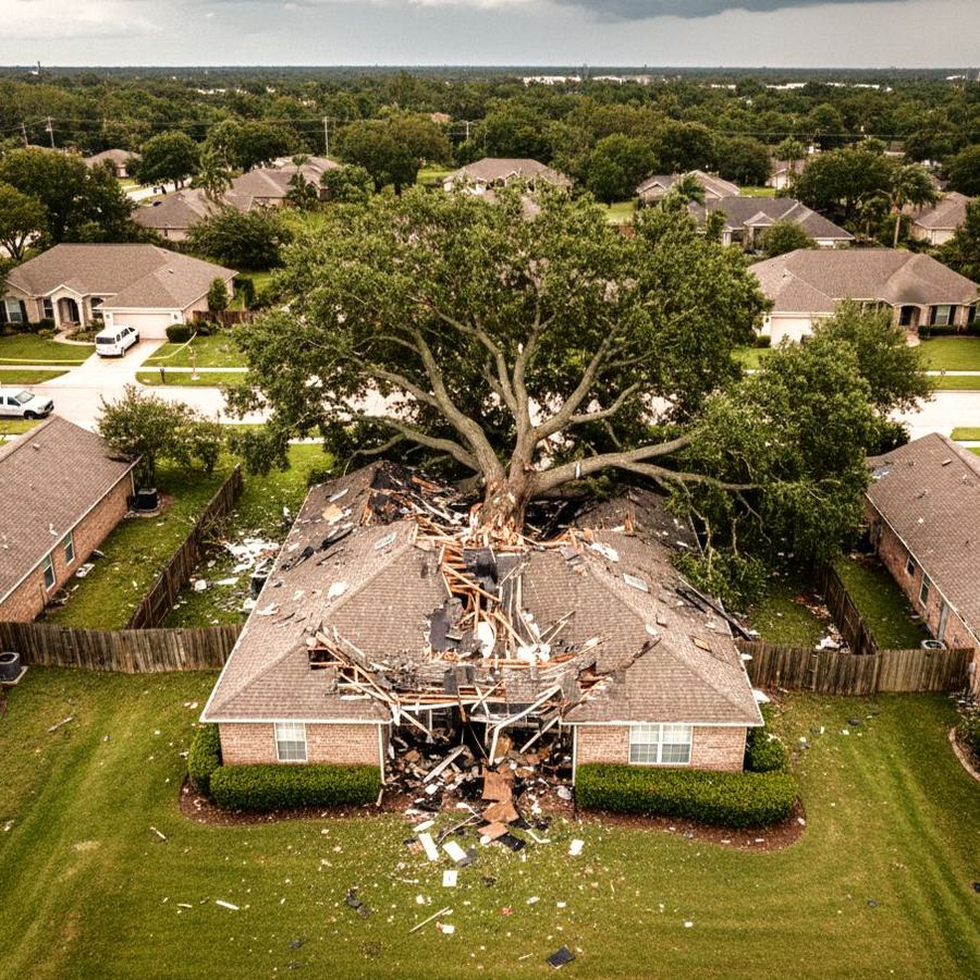 Aerial view of a storm-damage restoration project by Florida Remodeling Contractors