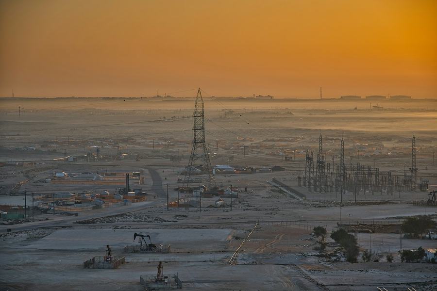 Oil field at sunrise